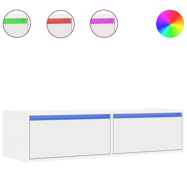 Valkoinen tv-kaappi led-valoilla Ojovan 100X35,5x25cm