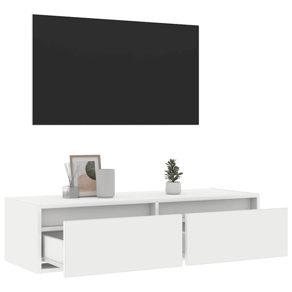 Valkoinen tv-kaappi led-valoilla Ojovan 100X35,5x25cm