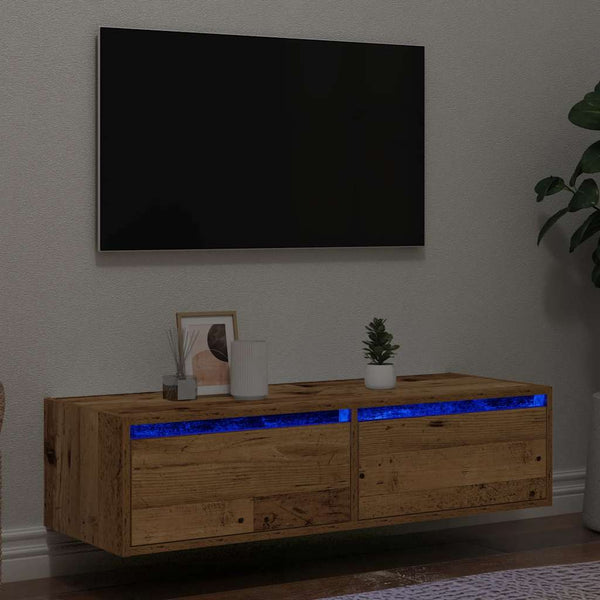 Vanha puu tv-taso led-valoilla Ojovan 100X35,5x25cm