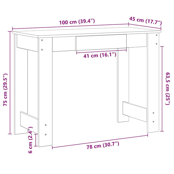 Betongrauer Schreibtisch Grafina 100x45x75cm (Holz)