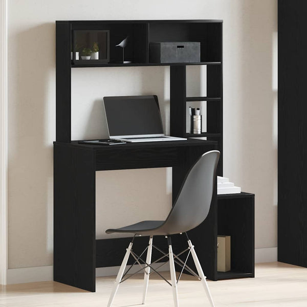 Schwarzer Schreibtisch mit Regalen Otilio 100x45x140cm (Holz)
