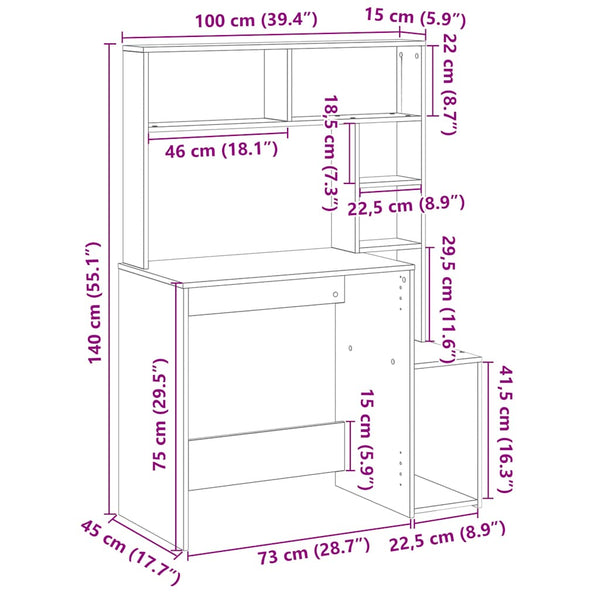 Schwarzer Schreibtisch mit Regalen Otilio 100x45x140cm (Holz)