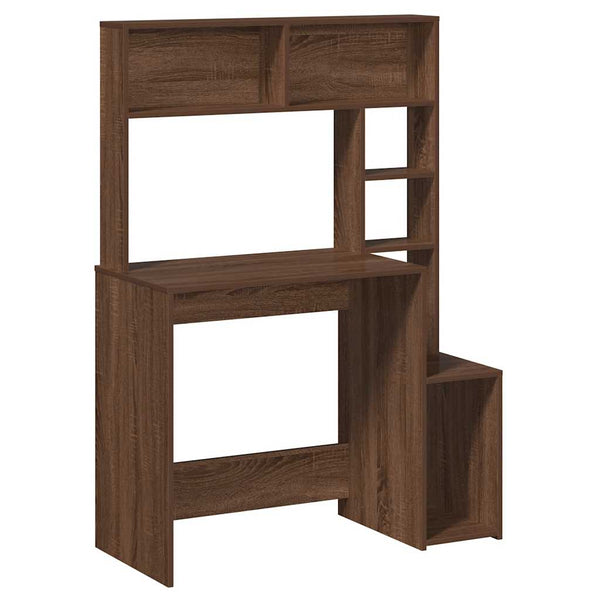 Braune Eiche Schreibtisch mit Regalen Otilio 100x45x140cm (Holz)