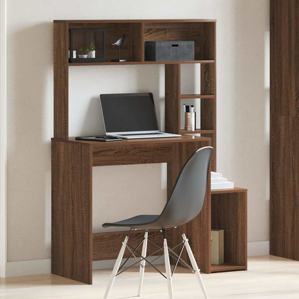 Braune Eiche Schreibtisch mit Regalen Otilio 100x45x140cm (Holz)