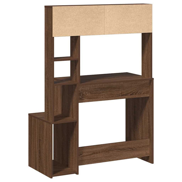 Braune Eiche Schreibtisch mit Regalen Otilio 100x45x140cm (Holz)