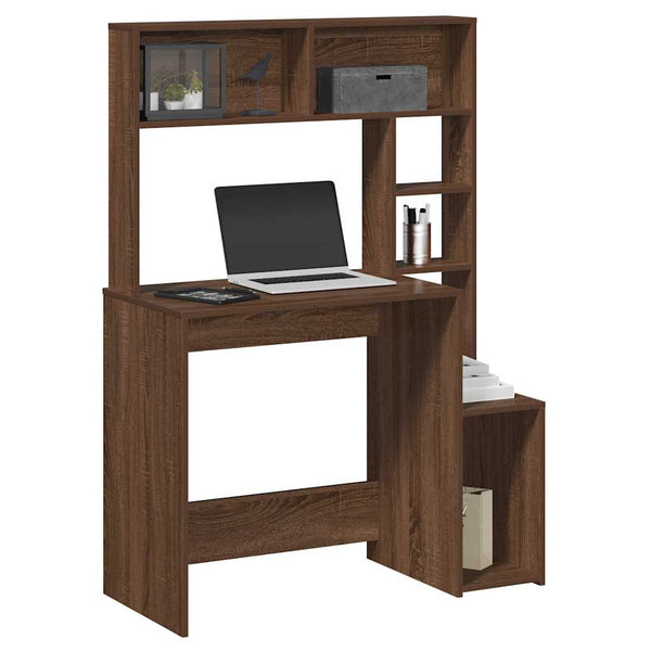 Braune Eiche Schreibtisch mit Regalen Otilio 100x45x140cm (Holz)