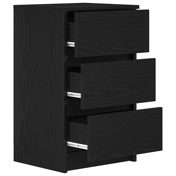 Nachtschränke Ginardo 39x35x65cm Schwarz (3 Schubladen 2er Set)