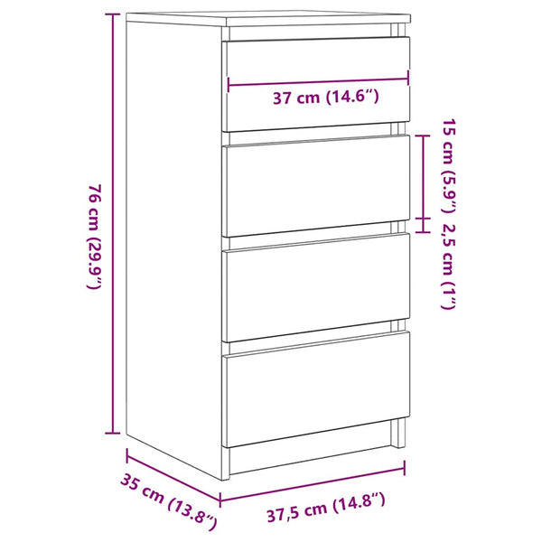 Ablageregister PISCOLT aus Räuchereiche, 37,5x35x76 cm (Holz)