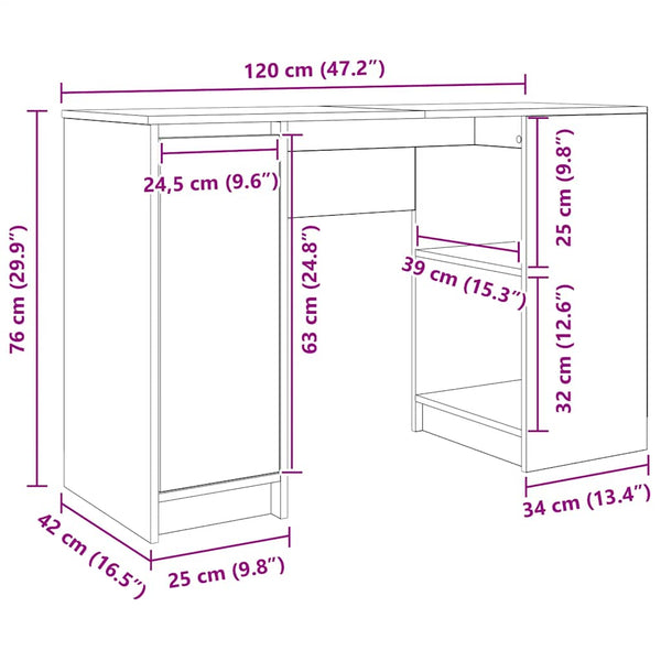 Grauer Schreibtisch Gustie 120x42x76cm (Holz)