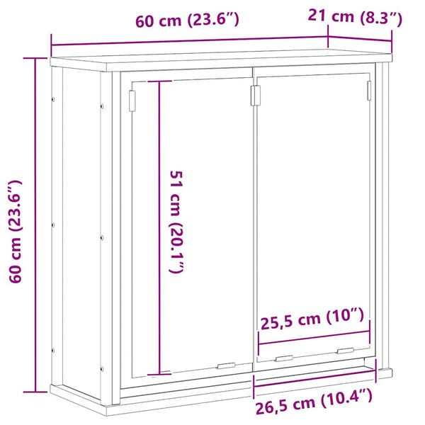 Waschtisch-Hängeschrank aus schwarzer Eiche mit Spiegel Lentica 60x21x60cm