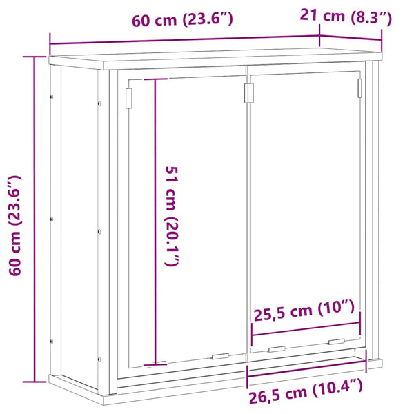Spiegelgrauer Bad-Wandschrank Rodolfo 60x21x60cm (Sonoma)
