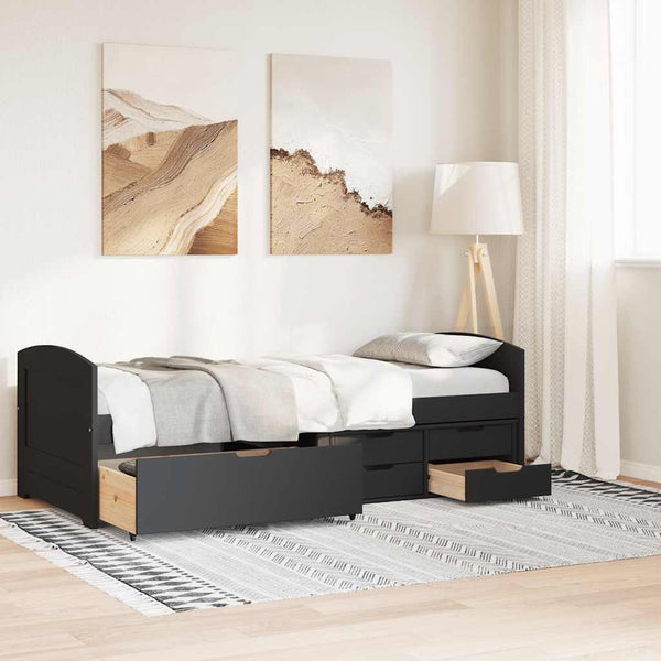 Schwarzes Schlafsofa Demes 90x200cm (mit 5 Schubladen, ohne Matratze irun)