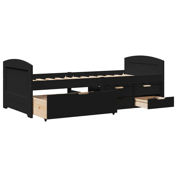 Schwarzes Schlafsofa Demes 90x200cm (mit 5 Schubladen, ohne Matratze irun)