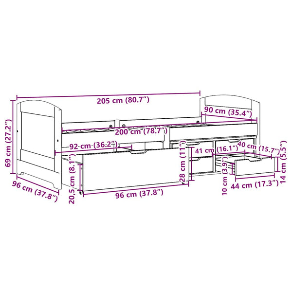 Schwarzes Schlafsofa Demes 90x200cm (mit 5 Schubladen, ohne Matratze irun)