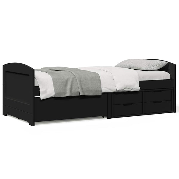 Schwarzes Schlafsofa Demes 90x200cm (mit 5 Schubladen, ohne Matratze irun)
