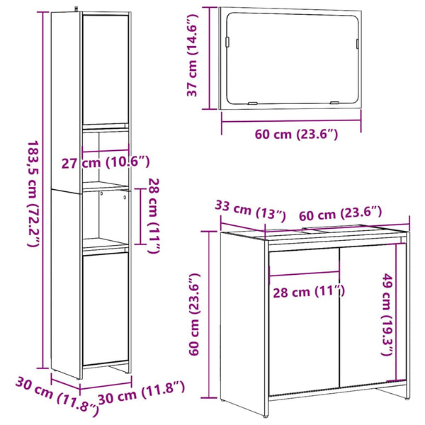 Badezimmermöbel-Set Cardina (3-teilig, Altholz, Holz)