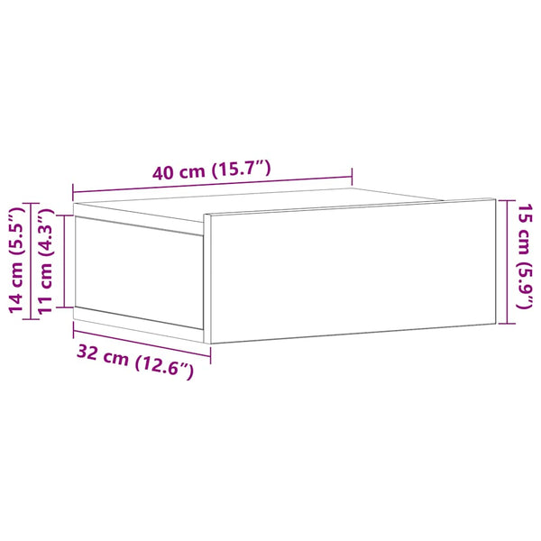 Nachttisch Saif aus Altholz, schwebend, 40x32x15cm (Holzwerkstoff)