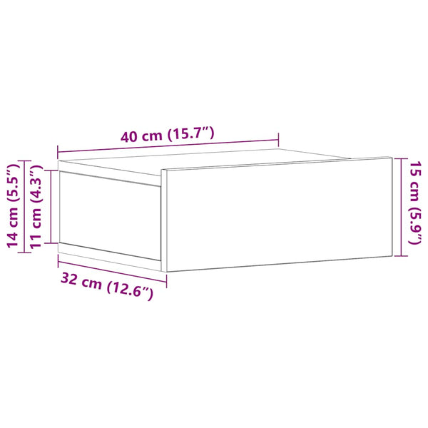 Handwerker Eiche schwebender Nachttisch Saif 40x32x15cm (Holz)
