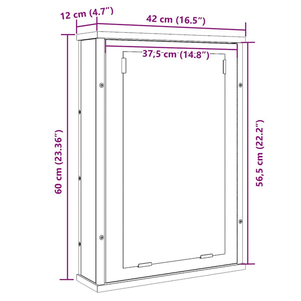 Handwerklicher Eichenholz-Spiegelschrank Bondrea 42x12x60cm