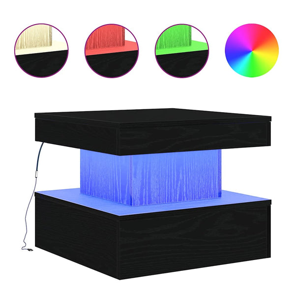 Couchtisch Claudie, schwarz, 50x50x40cm (LED Eiche)