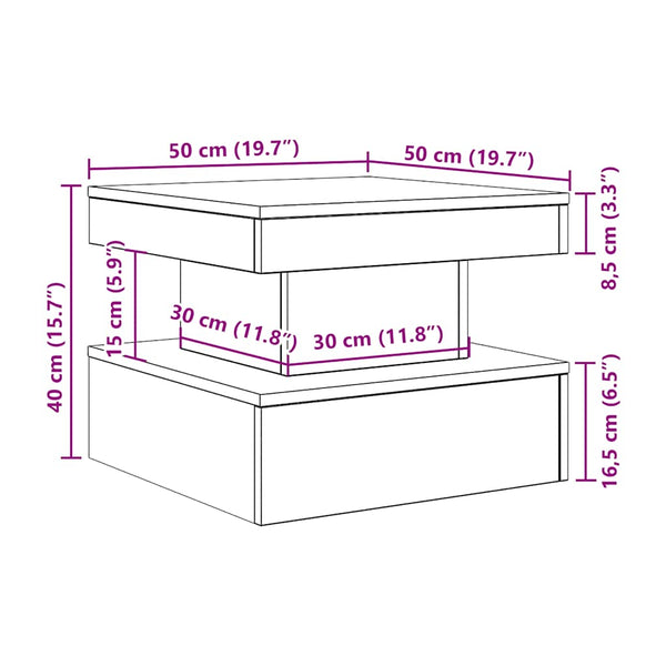 Couchtisch Claudie, schwarz, 50x50x40cm (LED Eiche)