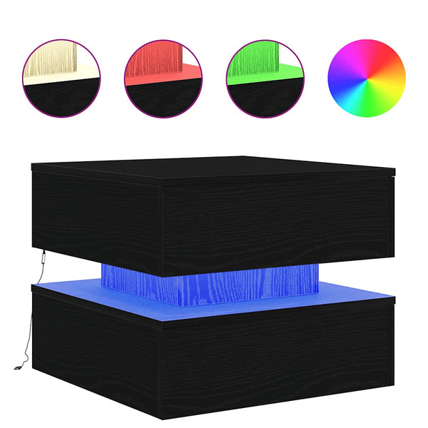 Schwarzer Couchtisch mit LED-Beleuchtung Celestina 50x50x40cm (Eiche)