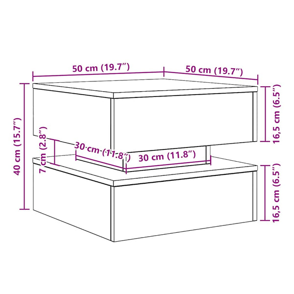 Schwarzer Couchtisch mit LED-Beleuchtung Celestina 50x50x40cm (Eiche)