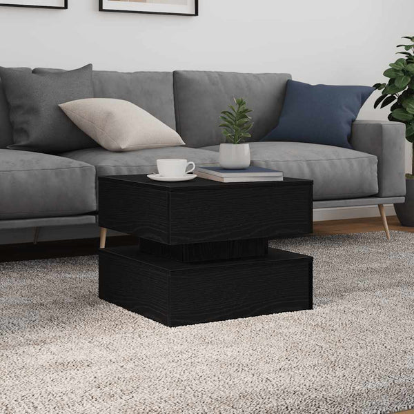 Schwarzer Couchtisch mit LED-Beleuchtung Celestina 50x50x40cm (Eiche)