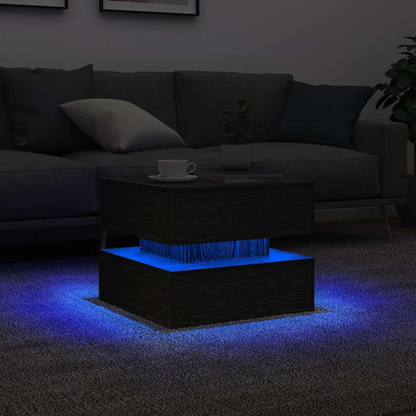 Schwarzer Couchtisch mit LED-Beleuchtung Celestina 50x50x40cm (Eiche)