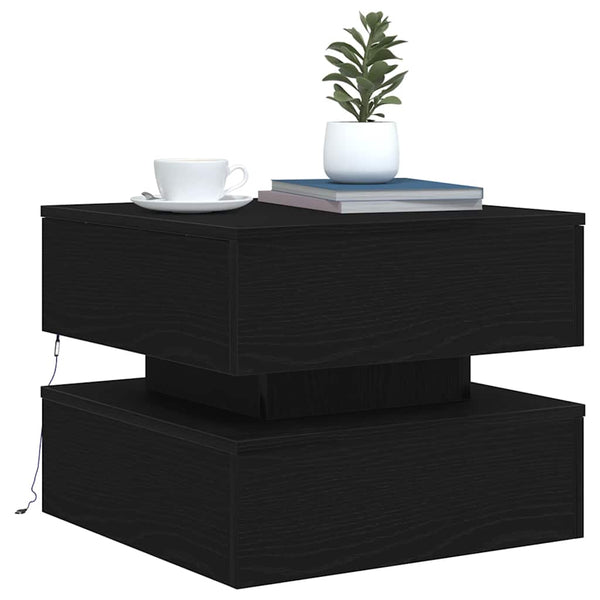 Schwarzer Couchtisch mit LED-Beleuchtung Celestina 50x50x40cm (Eiche)