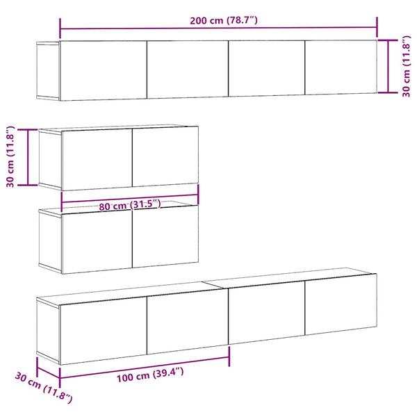 An der Wand montiertes 6-teiliges TV-Schrank-Set