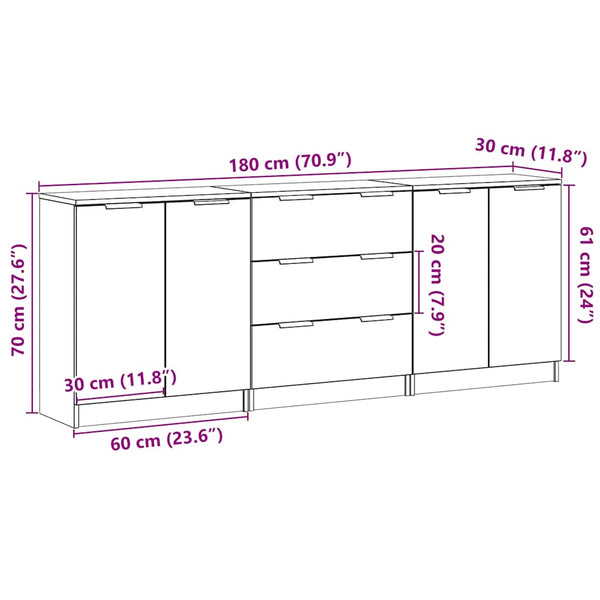 Waschtischunterschrank Dusanca 60x30x70cm (3 Stk. Altholzdesign)