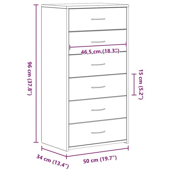 Kommode Licxanadra aus schwarzer Eiche 50x34x96cm (mit 6 Holzschubladen)