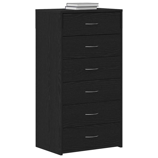 Kommode Licxanadra aus schwarzer Eiche 50x34x96cm (mit 6 Holzschubladen)