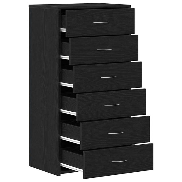 Kommode Licxanadra aus schwarzer Eiche 50x34x96cm (mit 6 Holzschubladen)