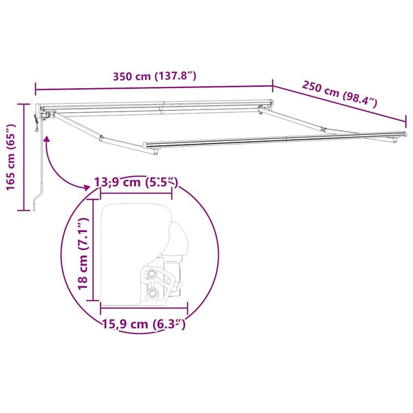 Antrasiitti aurinkovarjon runko 3,5 x 2,5 m