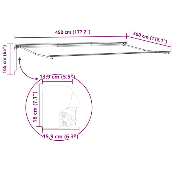 Antrasiittinen aurinkovarjon runko 4,5 × 3 m