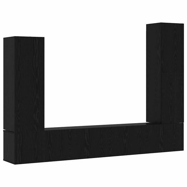 4-teiliges TV-Lowboard-Set zur Wandmontage Eiche Schwarz. Holzwerkstoff