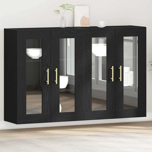 2 x schwarze Wandschränke aus Eiche