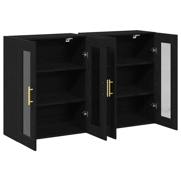 2 x schwarze Wandschränke aus Eiche