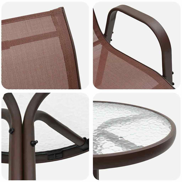 Bistro-Set für den Garten, 3-teilig, Braun, Stahl
