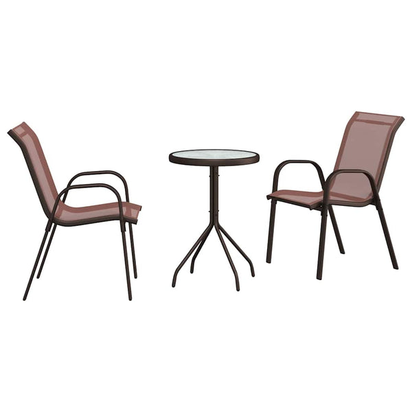 Bistro-Set für den Garten, 3-teilig, Braun, Stahl