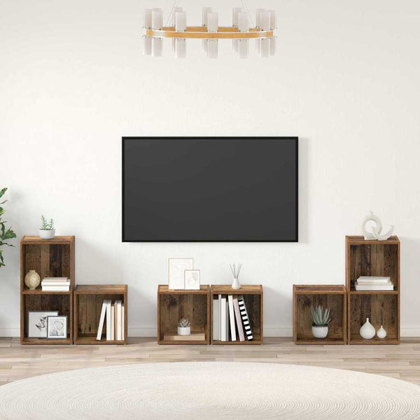 TV-Lowboard-Set Wandmontage 6-teilig Altholz Holzwerkstoff