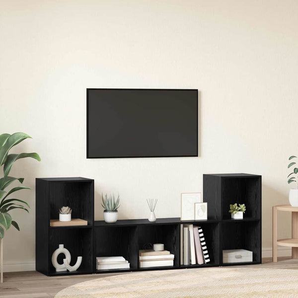 Wandmontiertes TV-Schrank-Set 3-teilig Schwarz Holzwerkstoff