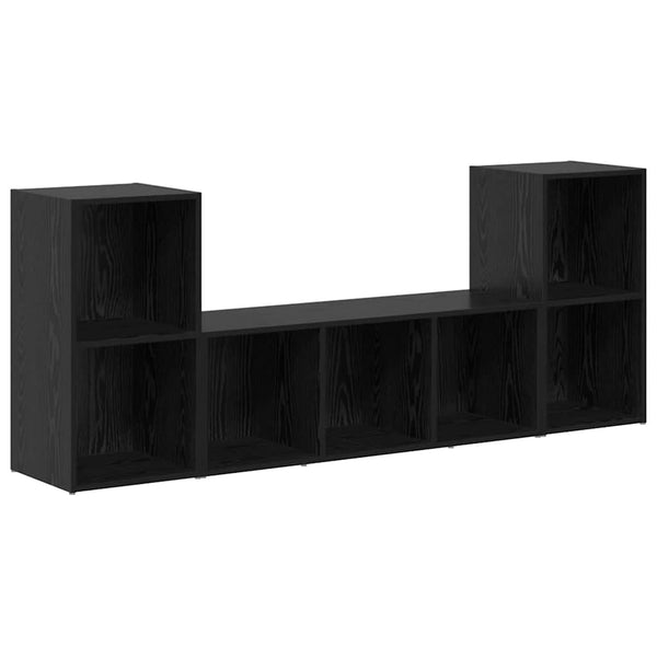 Wandmontiertes TV-Schrank-Set 3-teilig Schwarz Holzwerkstoff