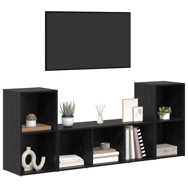 Wandmontiertes TV-Schrank-Set 3-teilig Schwarz Holzwerkstoff