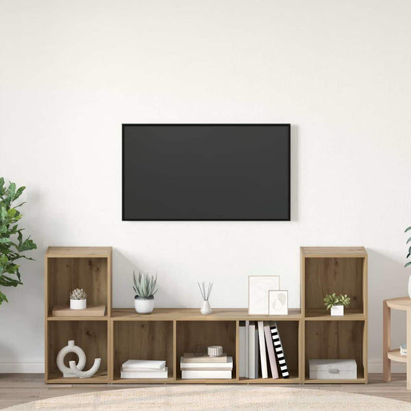 Wandmontierter TV-Schrank, Set, 3-teilig, Braun, Holzwerkstoff