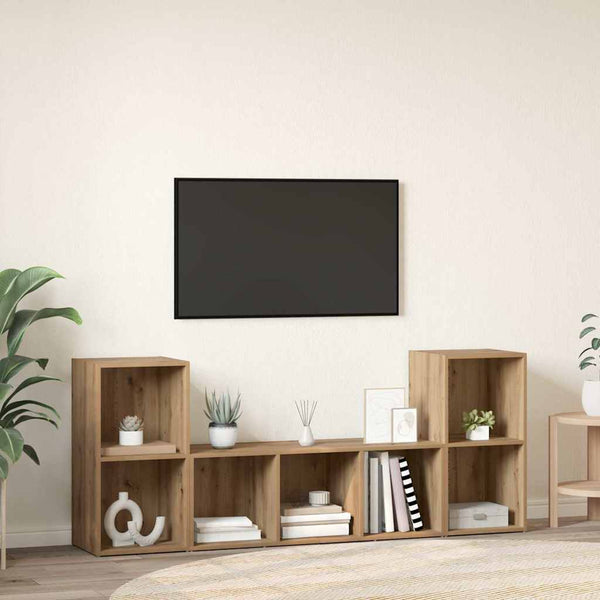 Wandmontierter TV-Schrank, Set, 3-teilig, Braun, Holzwerkstoff
