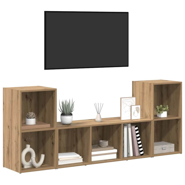 Wandmontierter TV-Schrank, Set, 3-teilig, Braun, Holzwerkstoff