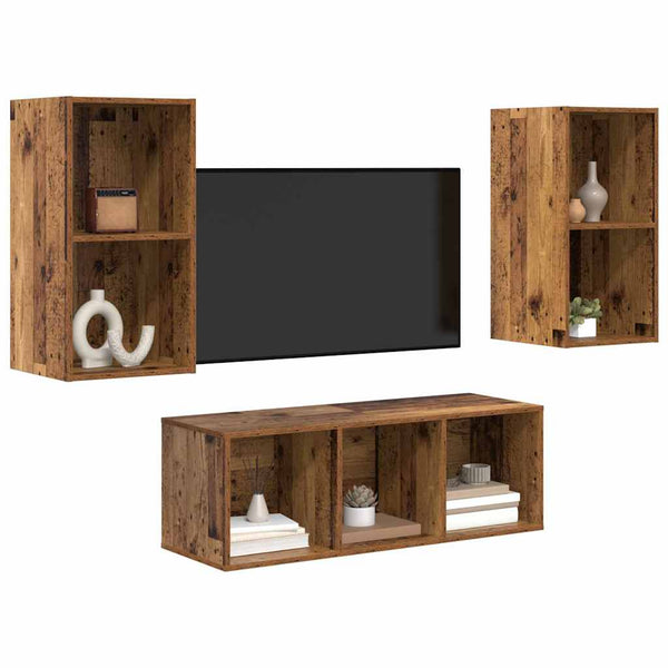 Altholz TV-Möbel-Set Wandmontage 3-teilig